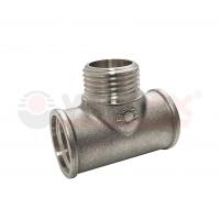 Тройник латунь никель с переходом на наружную резьбу 1/2" ВР-НР-ВР Valfex