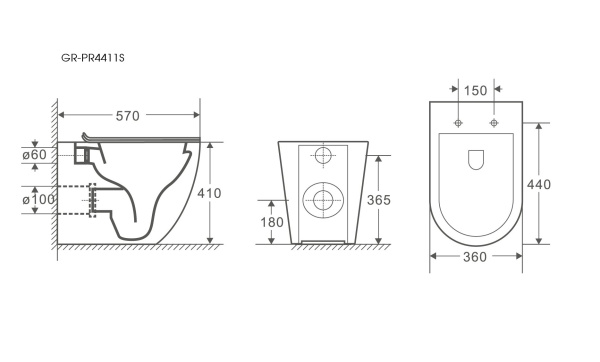 Унитаз приставной Grossman GR-PR4411S (570х360х410) белый