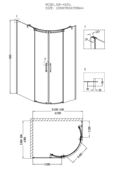 Душевой уголок Grossman Galaxy GR-4121L 120х90