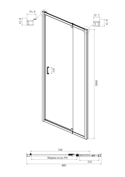 Душевая дверь в нишу Ambassador Elysium 111021103KX 90x200, прозрачное стекло, профиль хром