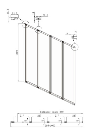 Шторка на ванну Ambassador Bath Screens 16041111L (1000x1400), стекло прозрачное