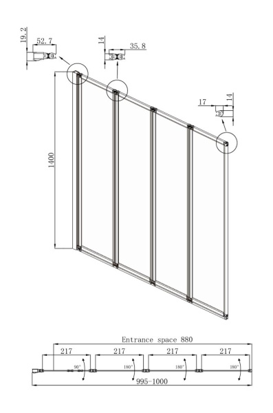 Шторка на ванну Ambassador Bath Screens 16041111L (1000x1400), стекло прозрачное