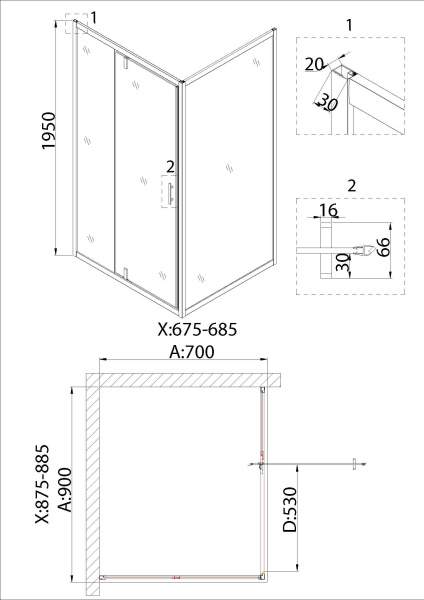 Душевой уголок Niagara Nova NG-63-9A-A70 90х70