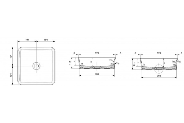 Раковина накладная Ambassador Conrad 226T20002 (388х388х115) белая