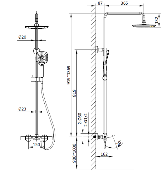 Душевая система с термостатом Diretto 030413 Bi