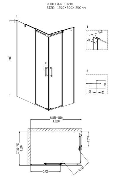 Душевой уголок Grossman Galaxy GR-3120L 120х80