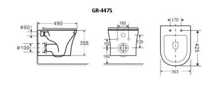 Унитаз подвесной Grossman GR-4475S Style (490х365х355) горизонтальный выпуск