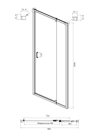 Душевая дверь в нишу Ambassador Elysium 111021104KX 100x200, прозрачное стекло, профиль хром