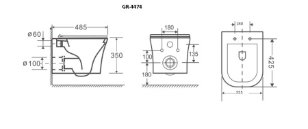 Унитаз подвесной Grossman GR-4474S Style (485х355х350) безободковый