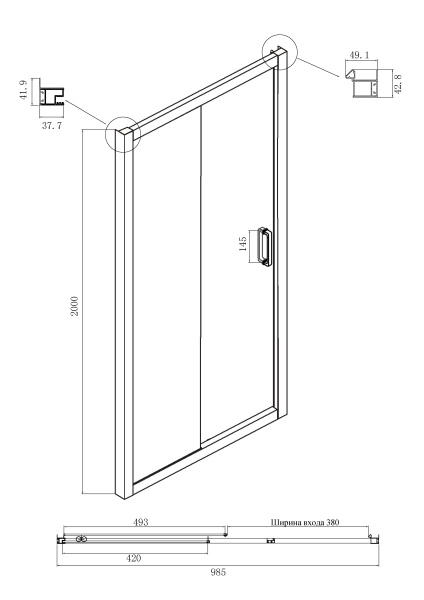 Душевая дверь в нишу Ambassador Forsa 17021116AX 100x200, стекло прозрачное, профиль хром