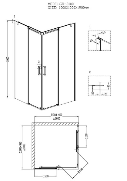 Душевой уголок Grossman Galaxy GR-3100 100х100