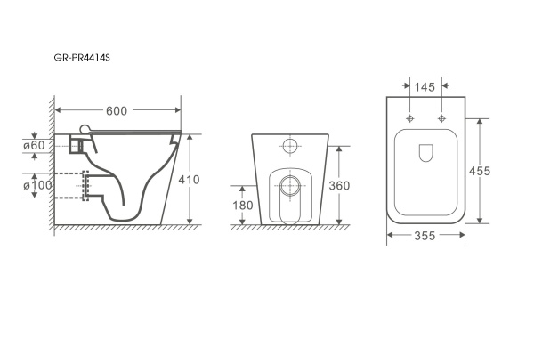 Унитаз приставной Grossman GR-PR4414S (600х355х410) белый