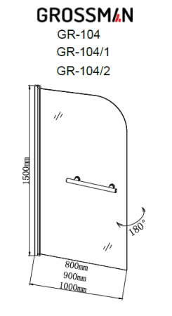 Шторка на ванну Grossman GR-104/1 (150x90), прозрачное стекло