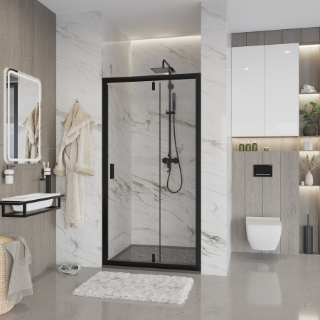 Душевая дверь в нишу Niagara Nova NG-83-8AB 80х195, прозрачное стекло, черный профиль