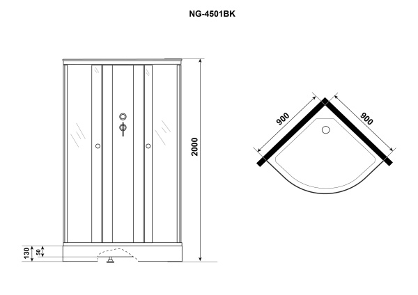 Душевая кабина Niagara Eco E90/13/TN/BK (900х900х2000)