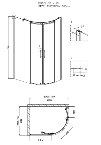 Душевой уголок Grossman Galaxy GR-4110L 110х80