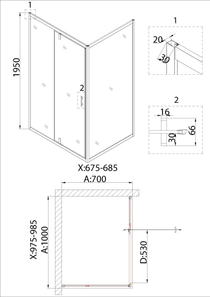 Душевой уголок Niagara Nova NG-83-10AB-A70B 100х70