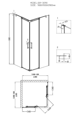 Душевой уголок Grossman Galaxy GR-3090 90х90