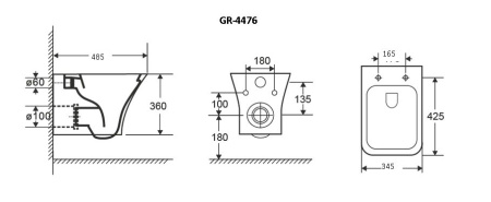 Унитаз подвесной Grossman GR-4476S Galaxy (485х345х360) горизонтальный выпуск