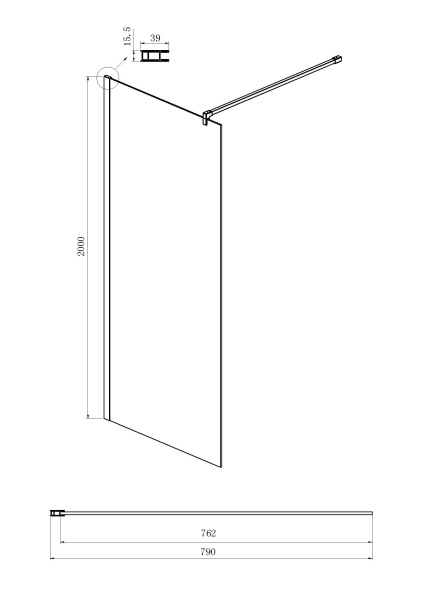 Душевая перегородка Ambassador Walk-in 15034129 80x200, прозрачное стекло