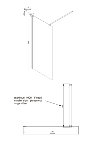 Душевая перегородка Ambassador Walk-in 15031102 100x200, прозрачное стекло
