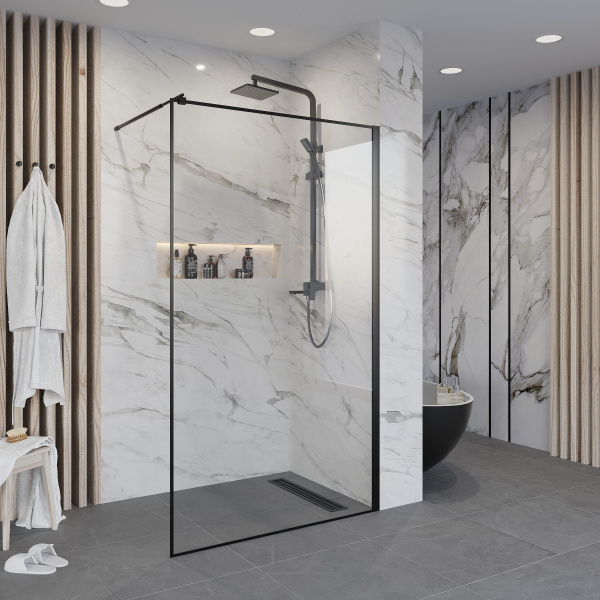 Душевая перегородка Niagara Nova NG-687-12 BLACK (120x195), прозрачное стекло